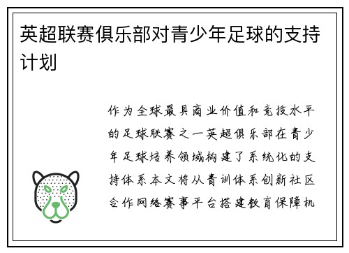 英超联赛俱乐部对青少年足球的支持计划